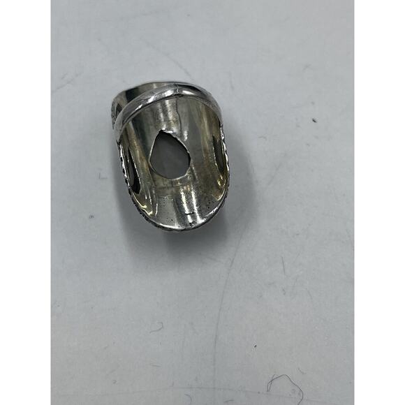 Sterling Silver Teardrop Moonstone Swirl Scrolls Bali Detail Long Ring Sz 7.5 - Picture 11 of 16